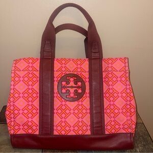 Tory Burch Geometric Pink and Burgundy Tote